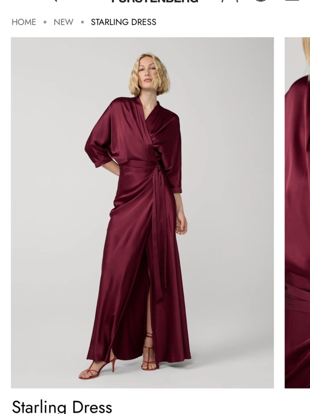 Diane Von Furstenberg Burgundy Satin Wrap Maxi Dress